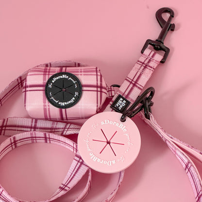 Poop Bag Holder - LUXE Rose Quartz Plaid