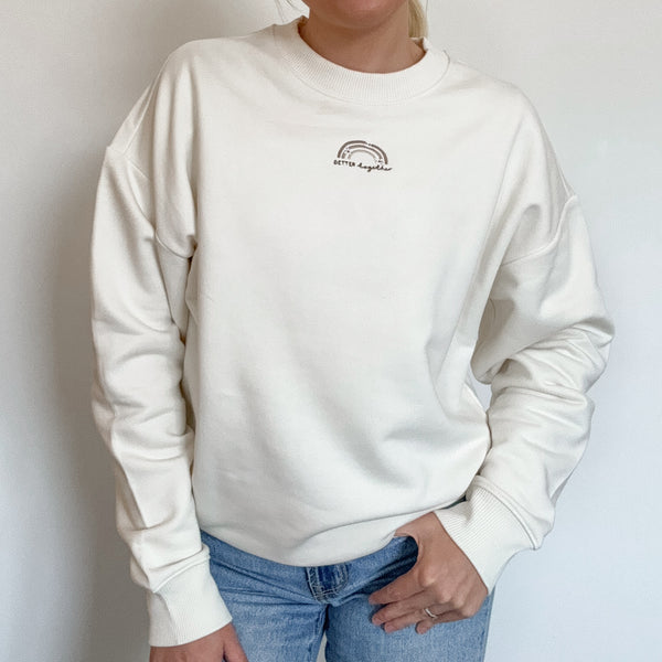 Embroidered Premium Oversized Sweatshirt - Coconut Cream - Ivory