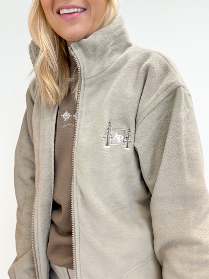 Embroidered Oversized Outdoor Full Zip Fleece - Fawn Frost