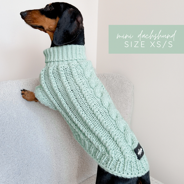 Hand Knitted Dachshund Jumper - Frosted Mint