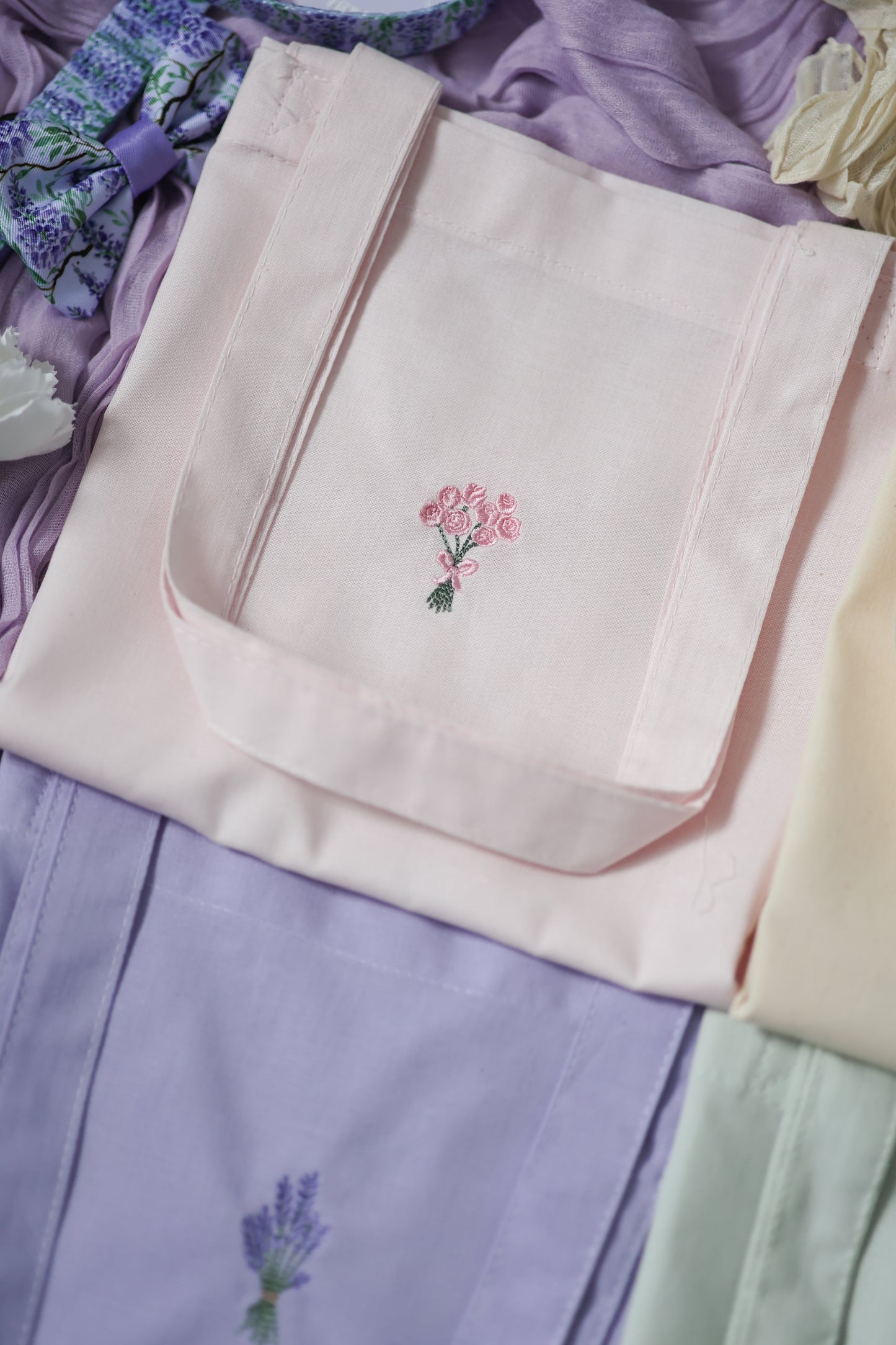 Embroidered Tote Bag - Peony Petals