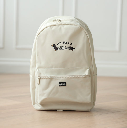 Cream Backpack - It's Been A Long Day - Brown and Tan Dachshund - SAMPLE