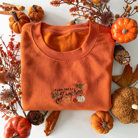 Embroidered Lightweight Sweatshirt - Pumpkin Harvest - Burnt Orange