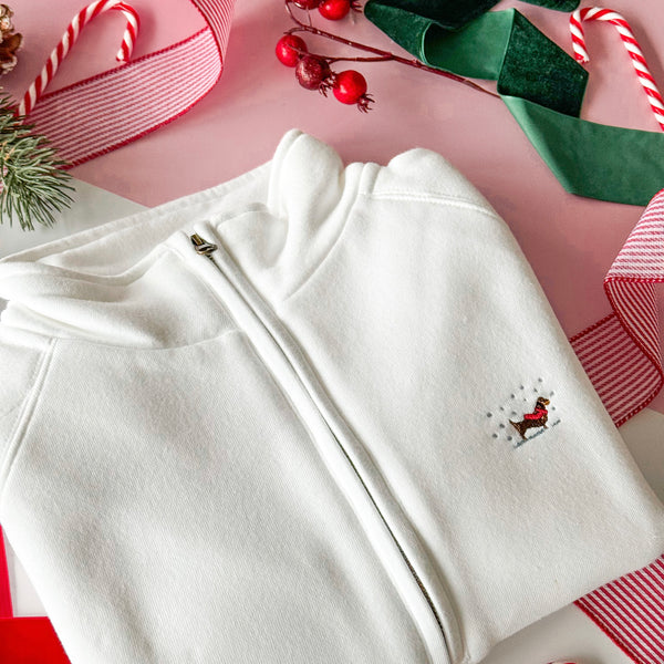 Embroidered Christmas Zip Neck Sweat - Choose Your Breed - White