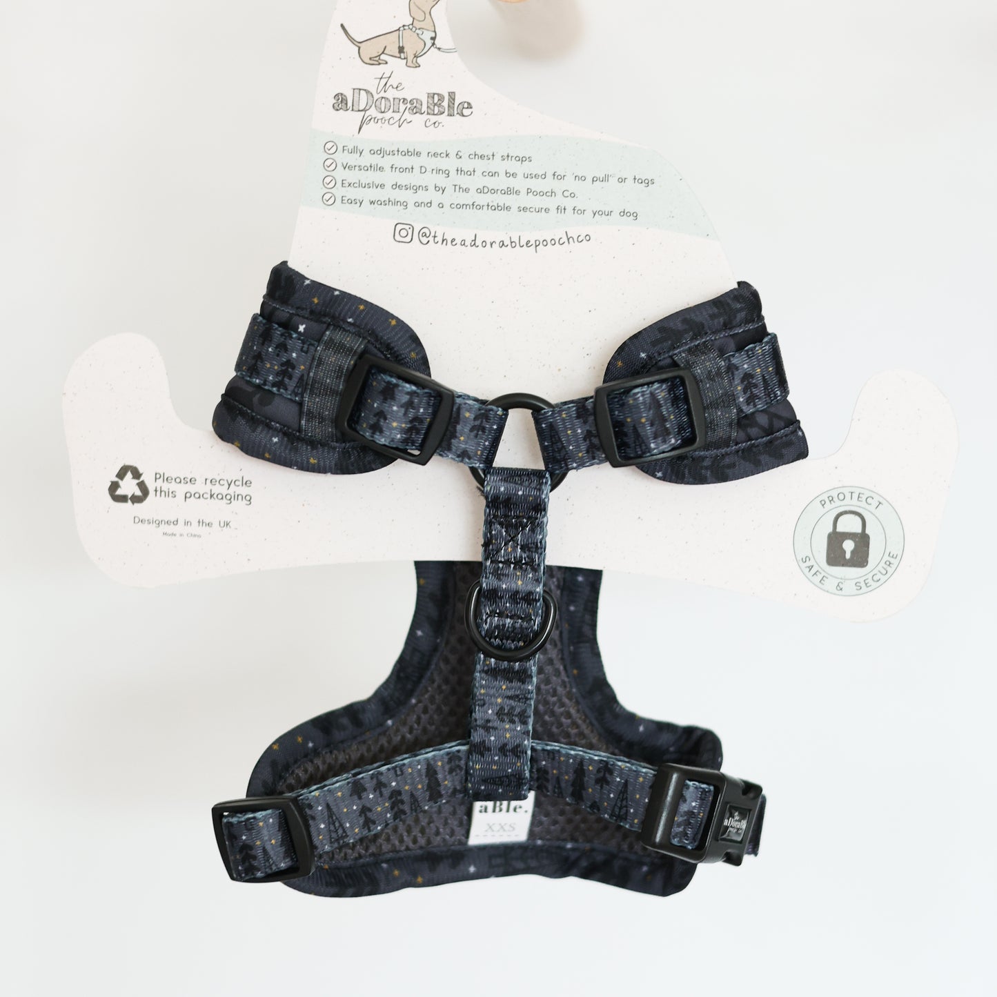 Adjustable Dog Puppy Harness - Midnight Forest - XXS
