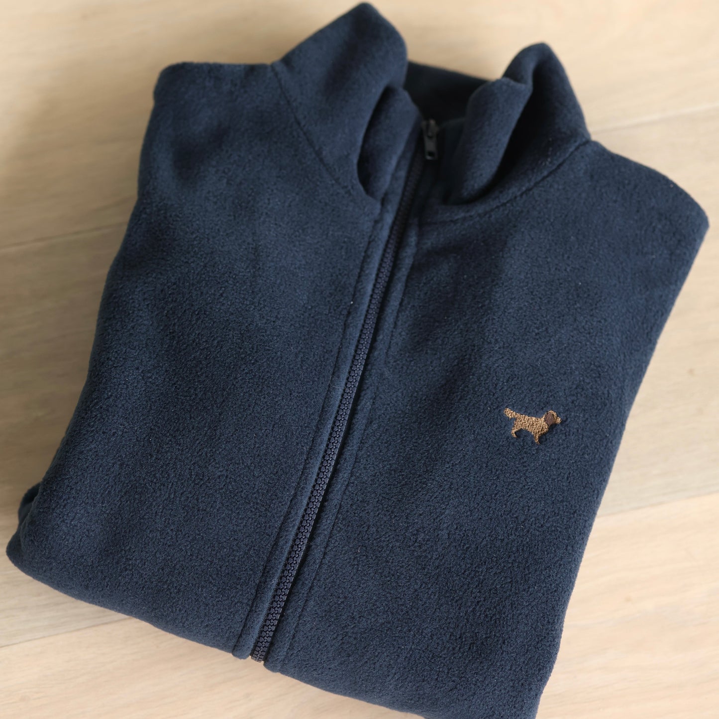 Embroidered Oversized Outdoor Full Zip Fleece - Brown Springer Spaniel - Navy - SAMPLE - XS