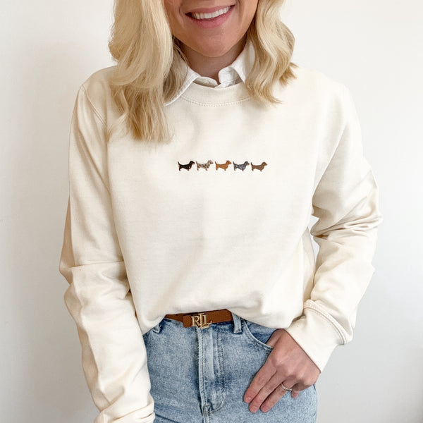 Embroidered Lightweight Sweatshirt - Dachshunds - Vanilla
