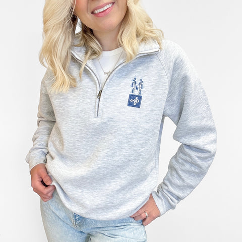 Embroidered Zip Neck Sweat - Bluebell Bliss - Grey