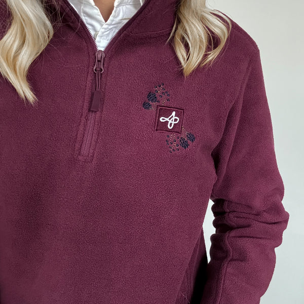 Embroidered Outdoor Zip Neck Fleece - Bramble Berry - Mulberry