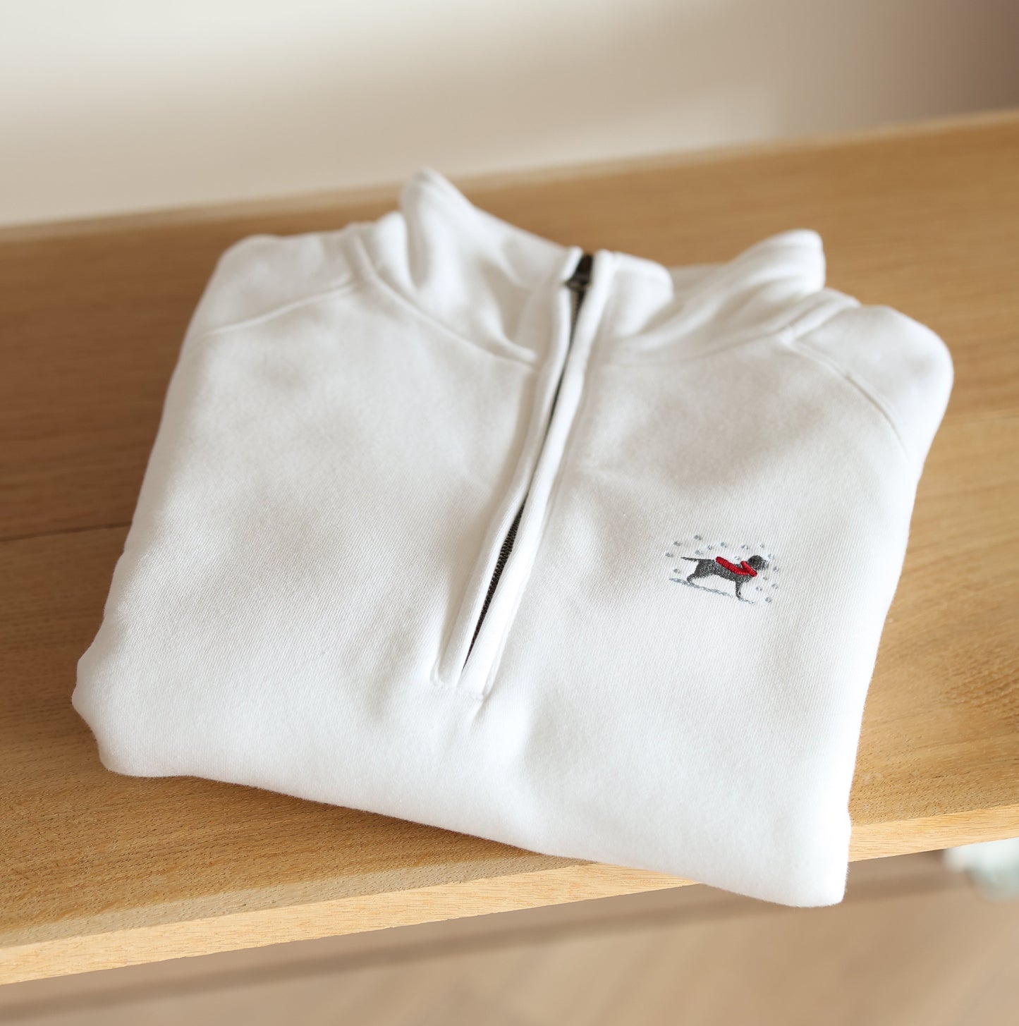 Embroidered Christmas Zip Neck Sweat - Staffordshire Bull Terrier - White - Sample - Small