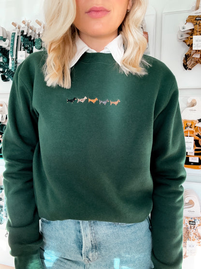 Embroidered Signature Sweatshirt - Dachshunds - Forest Green