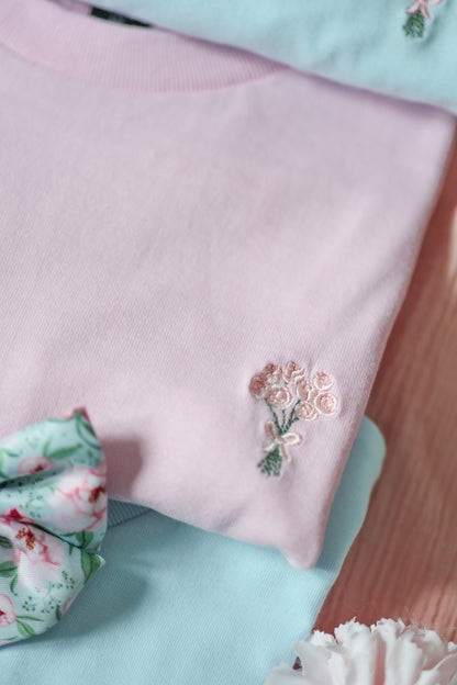 Embroidered AP T-Shirt - Peony Petals