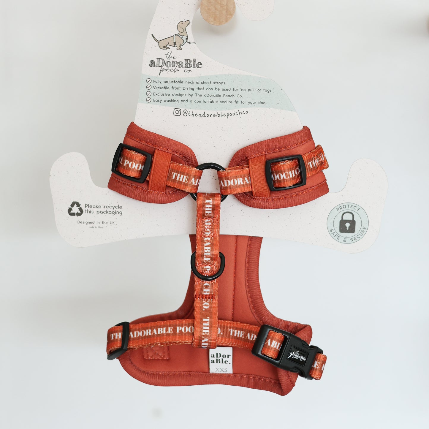 Adjustable Dog Puppy Harness - Classic Collection Ember - XXS