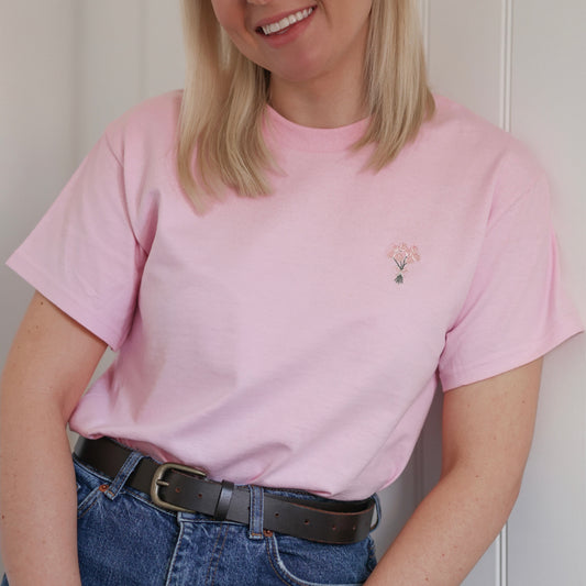 Embroidered AP T-Shirt - Peony Petals