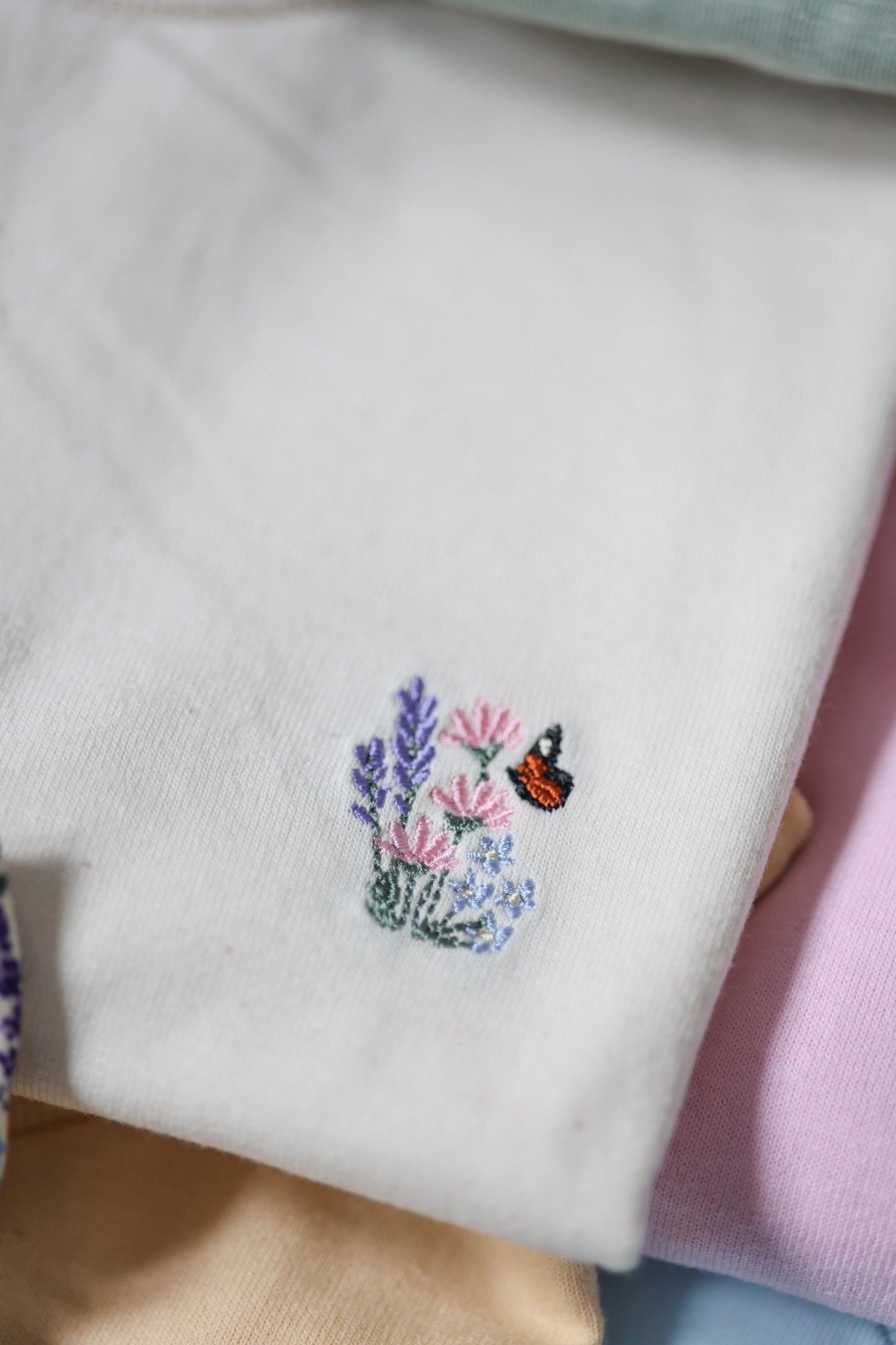 Embroidered AP T-Shirt - Bumbles & Butterflies - Natural