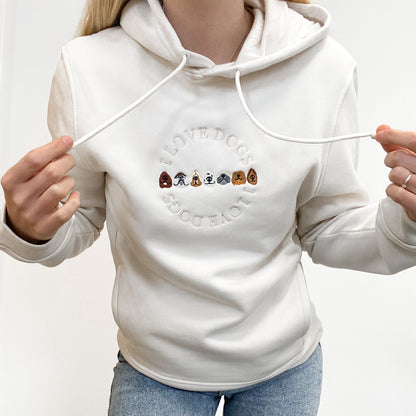 Embroidered Organic Hoodie - Ecru - I Love Dogs