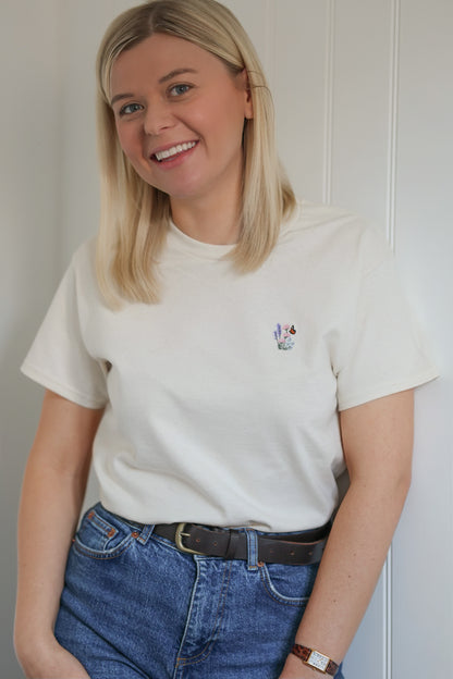 Embroidered AP T-Shirt - Bumbles & Butterflies - Natural