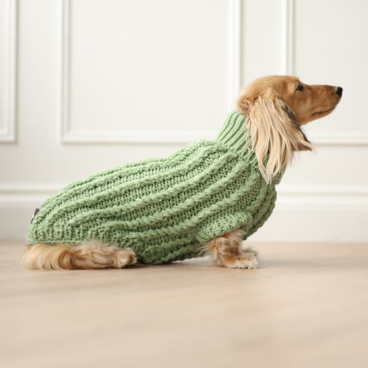 Hand Knitted Dog Jumper - Sage (seconds)