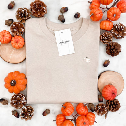 Embroidered T-Shirt - Autumn Pumpkins - White Pumpkin