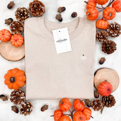 Embroidered T-Shirt - Autumn Pumpkins - White Pumpkin