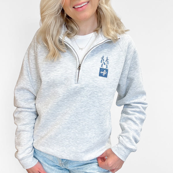 Embroidered Zip Neck Sweat - Bluebell Bliss - Grey