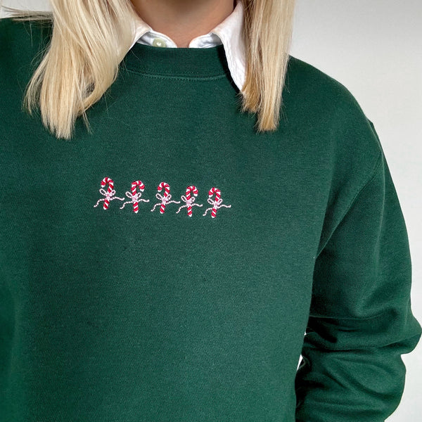 Embroidered Signature Sweatshirt - Candy Cane - Forest Green