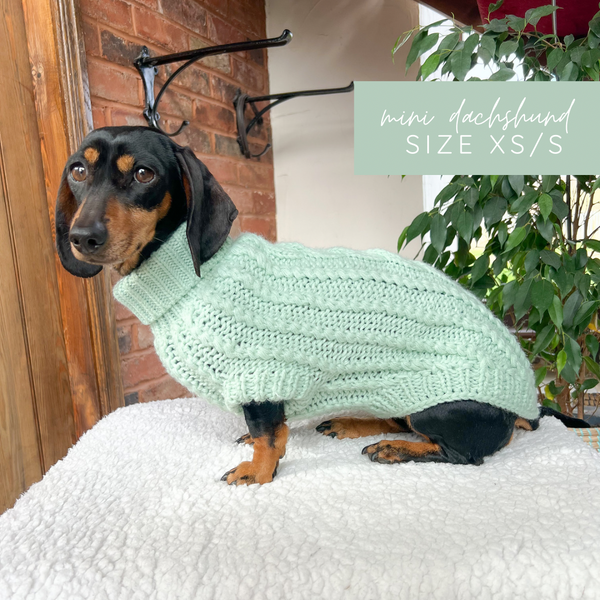 Hand Knitted Dachshund Jumper - Frosted Mint
