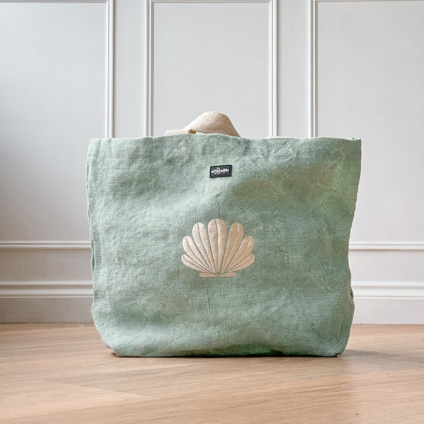 Embroidered Soft Washed Jute Beach Bag - Pebble Bay - Duck Egg Blue