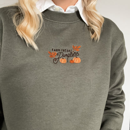 Embroidered Signature Sweatshirt - Pumpkin Harvest - Olive Green