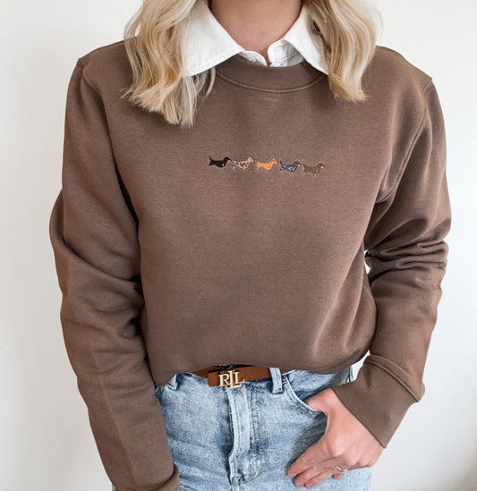 Embroidered Signature Sweatshirt - Dachshunds - Mocha