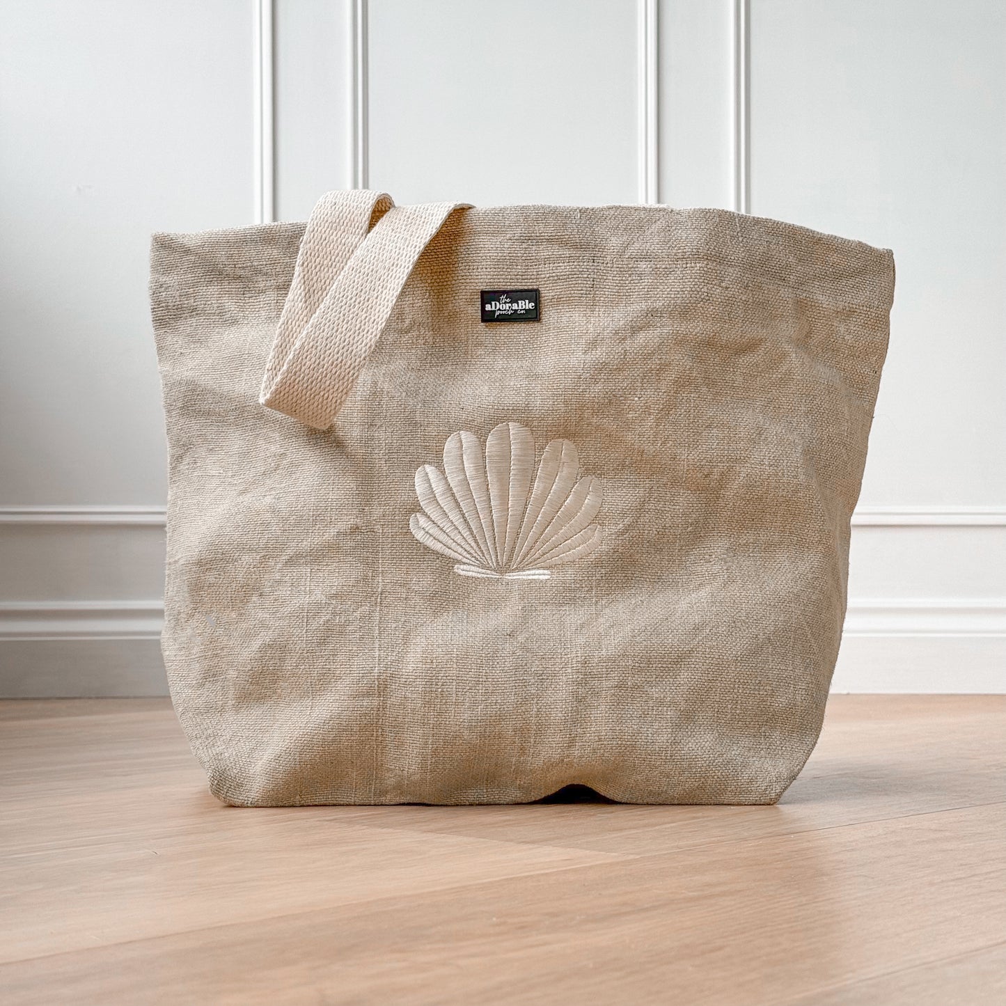 Embroidered Soft Washed Jute Beach Bag - Pebble Bay - Natural