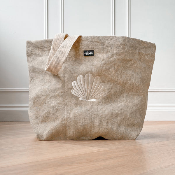 Embroidered Soft Washed Jute Beach Bag - Pebble Bay - Natural