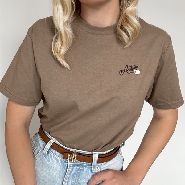 Embroidered AP T-Shirt - Pumpkin Harvest - Mocha