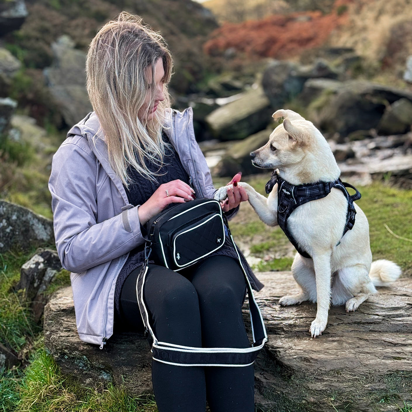 Quilted Dog Walking Shoulder Bag - Black