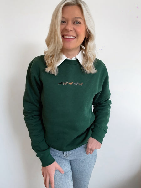 Embroidered Signature Sweatshirt - Dachshunds - Forest Green