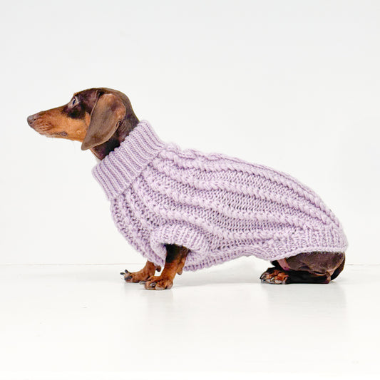 Hand Knitted Dachshund Jumper - Lavender