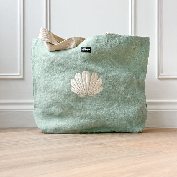 Embroidered Soft Washed Jute Beach Bag - Pebble Bay - Duck Egg Blue