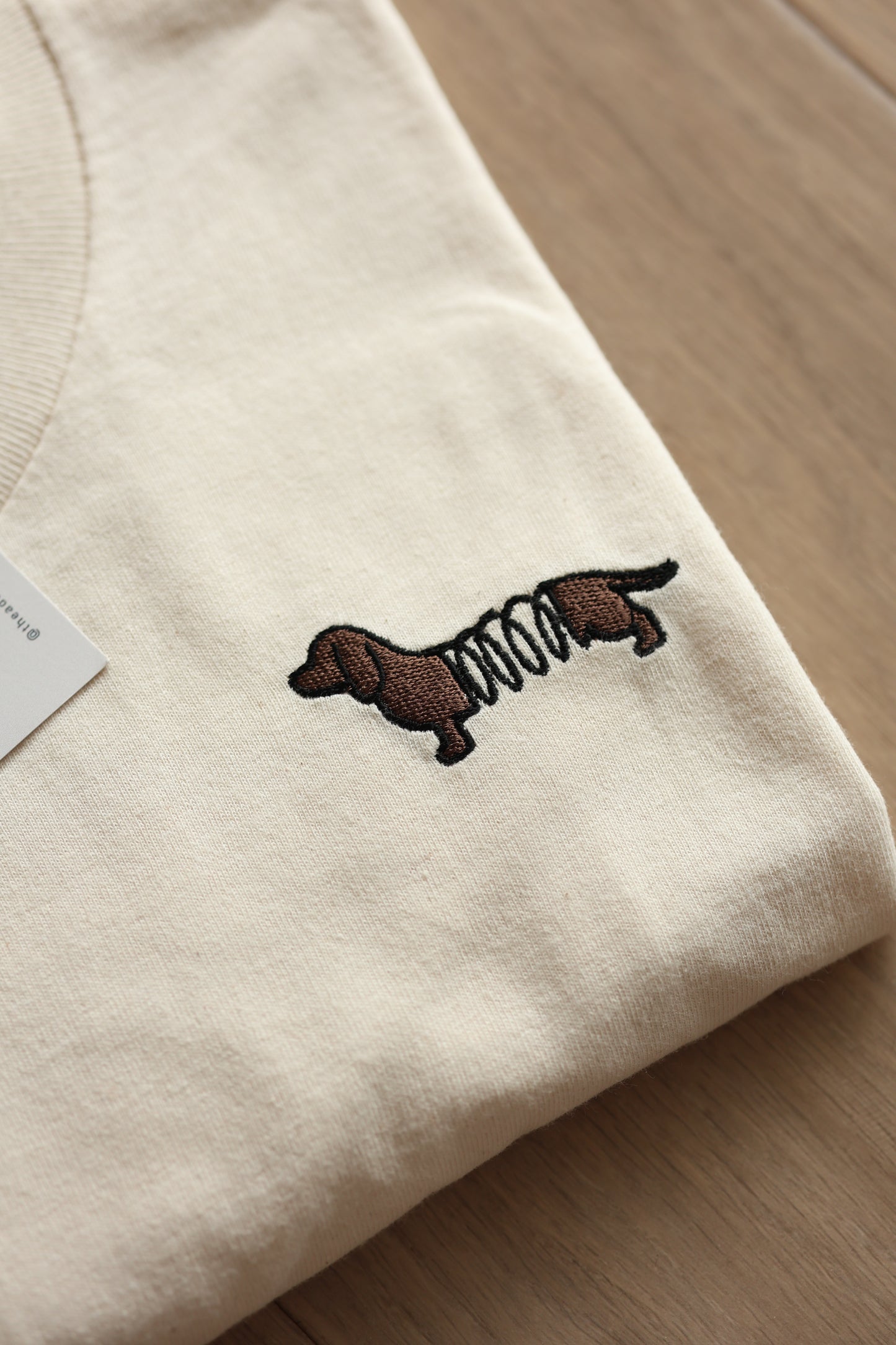 Embroidered T-Shirt - Slinky Dachshund - Cream - SAMPLE - Medium