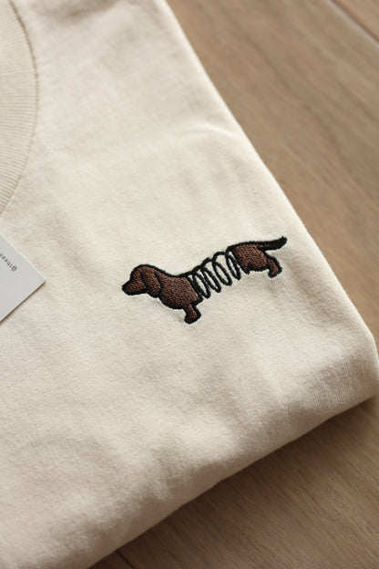 Embroidered T-Shirt - Slinky Dachshund - Cream - SAMPLE - Medium
