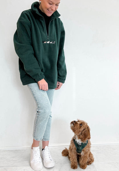 Embroidered Oversized Outdoor Zip Neck Fleece - Working Breed - Forest Green