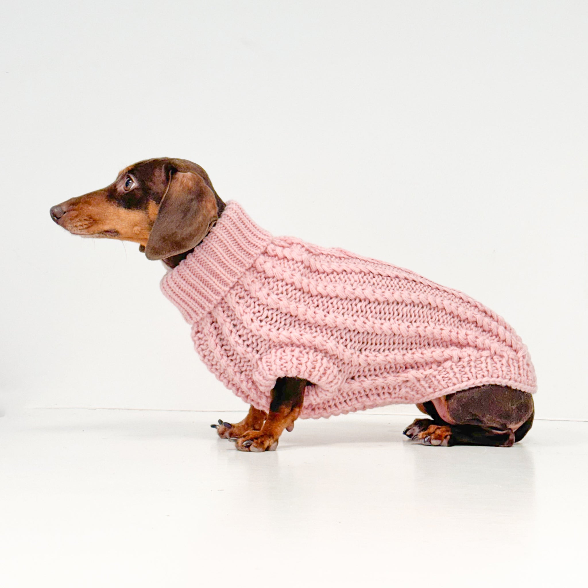 Hand Knitted Dachshund Jumper Marshmallow Pink The aDoraBle Pooch Company