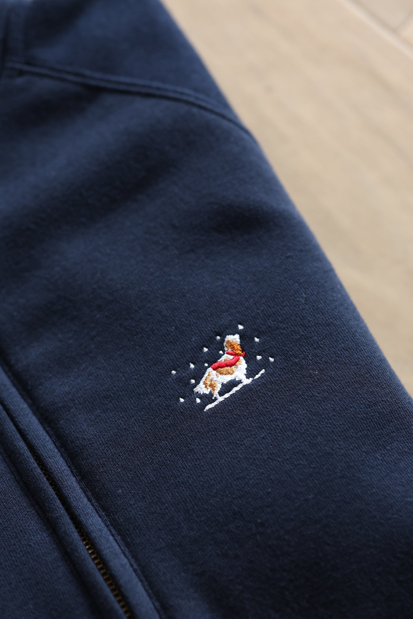 Embroidered Christmas Zip Neck Sweat - Cavalier King Charles Spaniel - Navy - SAMPLE - Small