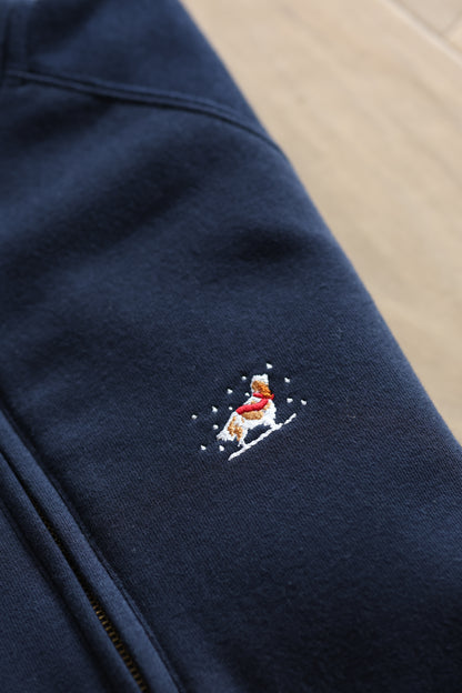 Embroidered Christmas Zip Neck Sweat - Cavalier King Charles Spaniel - Navy - SAMPLE - Small