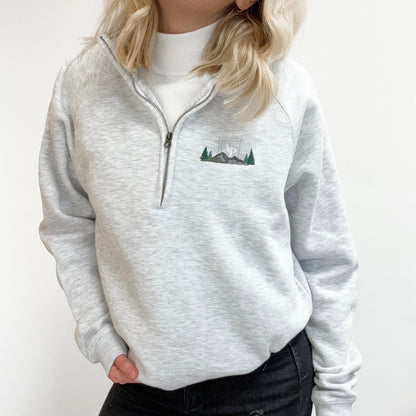 Embroidered Zip Neck Sweat - Highland Mountains