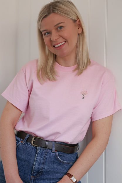 Embroidered AP T-Shirt - Peony Petals