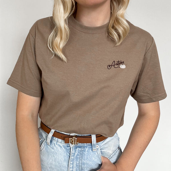 Embroidered AP T-Shirt - Pumpkin Harvest - Mocha