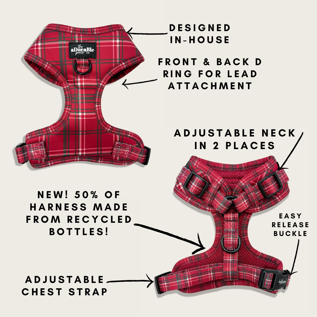 Adjustable Harness - LUXE Berry Red Plaid