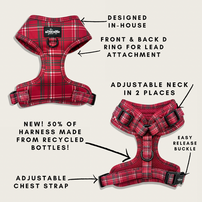 Adjustable Harness - LUXE Berry Red Plaid