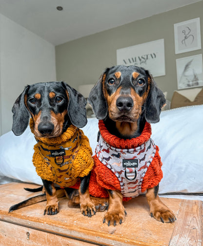 Hand Knitted Dachshund Jumper - Mustard Yellow