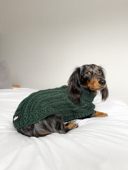 Hand Knitted Dachshund Jumper - Spruce Green